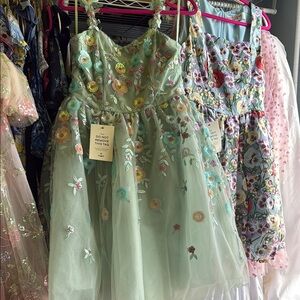 Floral Embroidered Green Dress